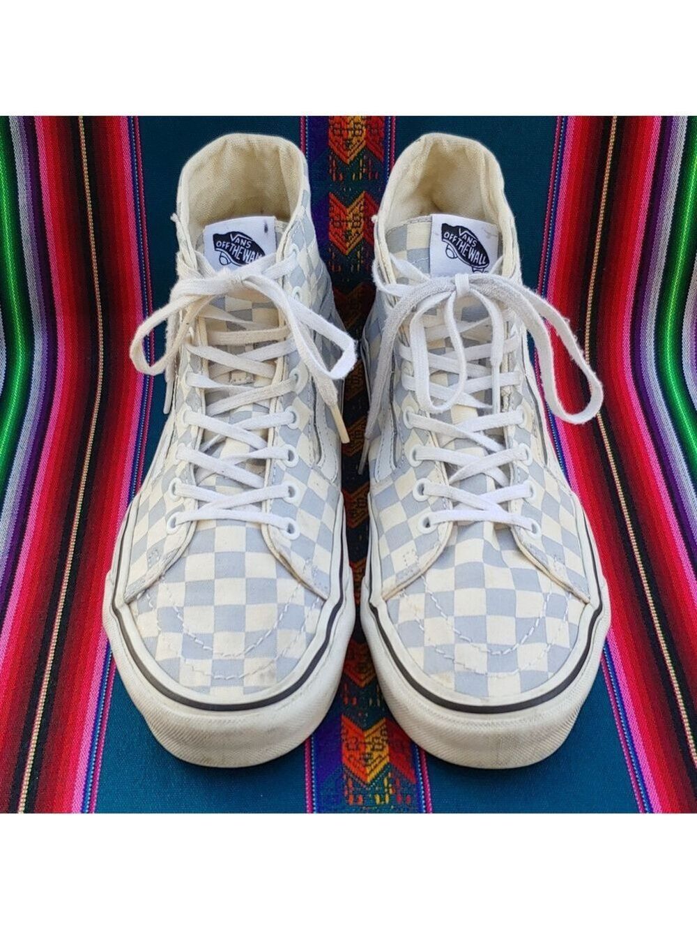 Vans Sk8-Hi Checkerboard Sneakers Zen Blue and White Size Men's 8.5 Women's 10 - Picture 13 of 17